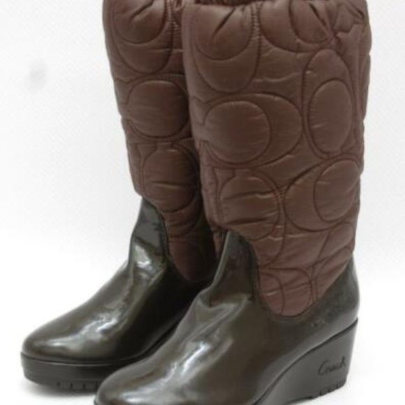Coach CANTINA Signature Quilted Wedge Boot Brown - Picture 3 of 12